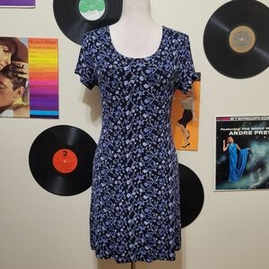 L'atelier | 90s Vintage Black + Blue Floral Mini Dress